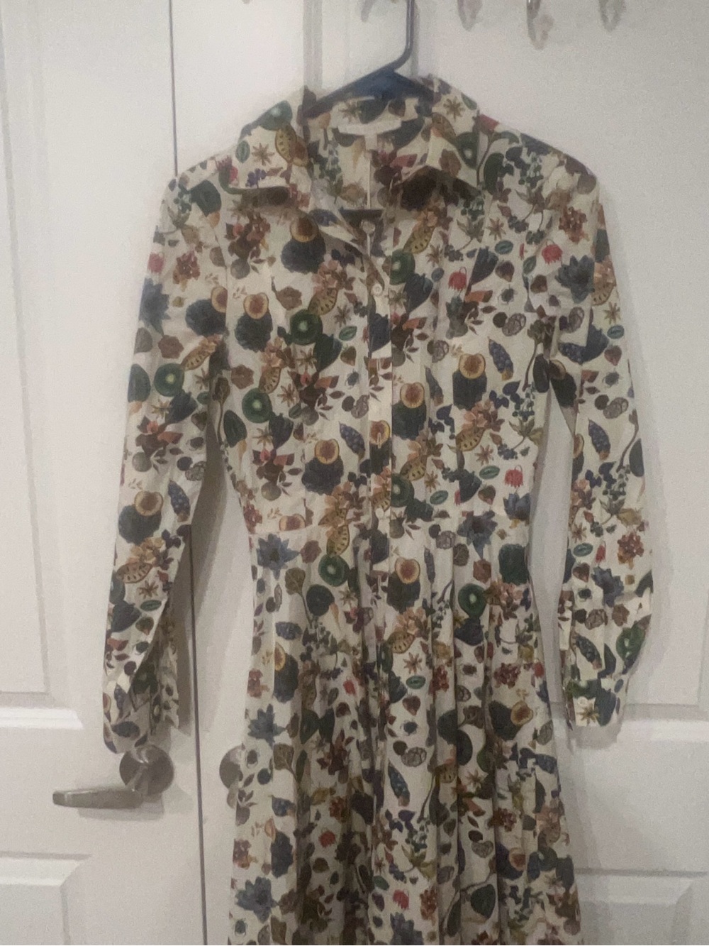 ANTONIO MELANI Cream Floral Long-Sleeve Button Dress
